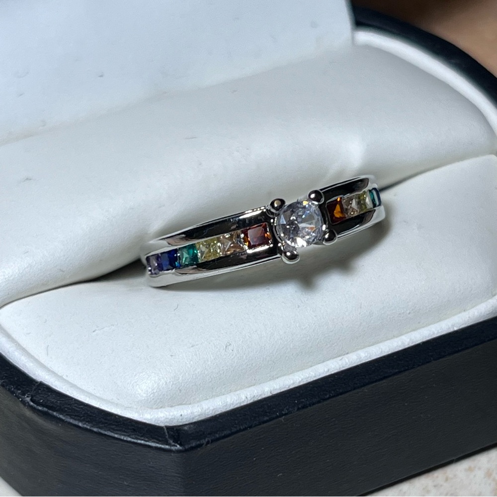 925 Sterling Silver Rainbow Ring - Picture 3 of 5